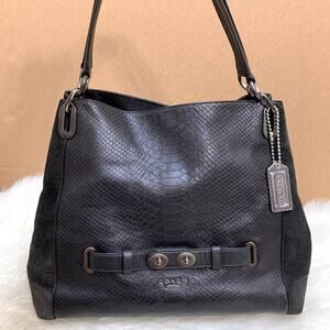 COACH Rare Black Leather & Suede Triple Entry BLAKE Exotic Carry All F36234